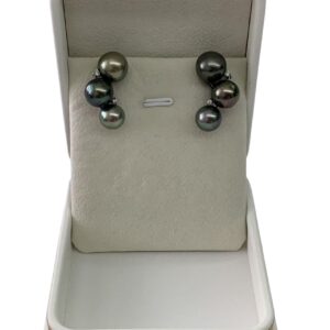 18k金3粒珍珠鑽石耳環