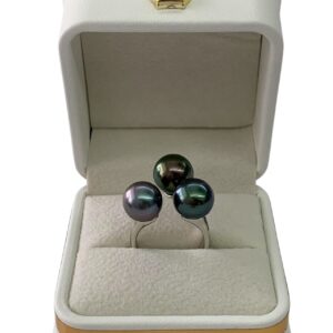 18k金3粒黑珠戒指