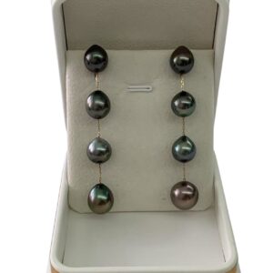 18k金4粒黑珍珠耳環